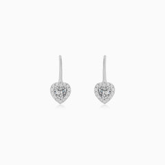 White Gold Heart Drop Cubic Zirconia Earrings