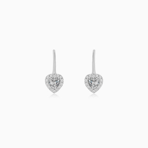 White Gold Heart Drop Cubic Zirconia Earrings
