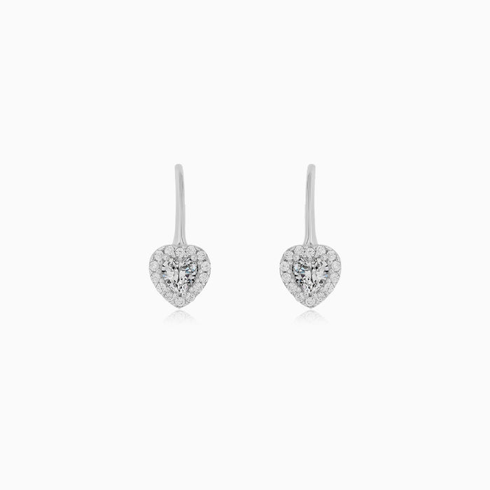 White Gold Heart Drop Cubic Zirconia Earrings