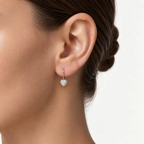 White Gold Heart Drop Cubic Zirconia Earrings