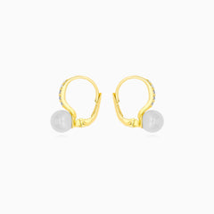 Yellow Gold Pearl And Zirconia Drop Earrings