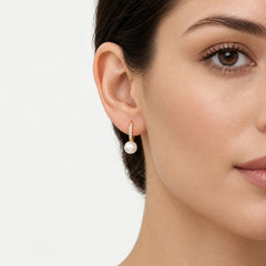 Yellow Gold Pearl And Zirconia Drop Earrings