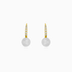 Yellow Gold Pearl And Zirconia Drop Earrings