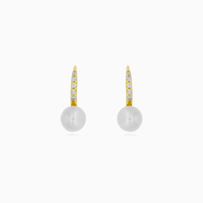 Yellow Gold Pearl And Zirconia Drop Earrings