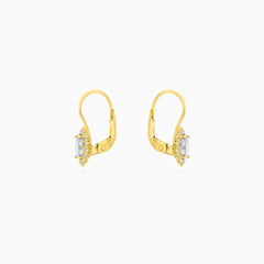 Oval Cut Cubic Zirconia Halo Gold Earrings