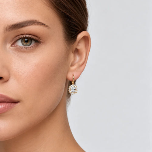 Oval Cut Cubic Zirconia Halo Gold Earrings