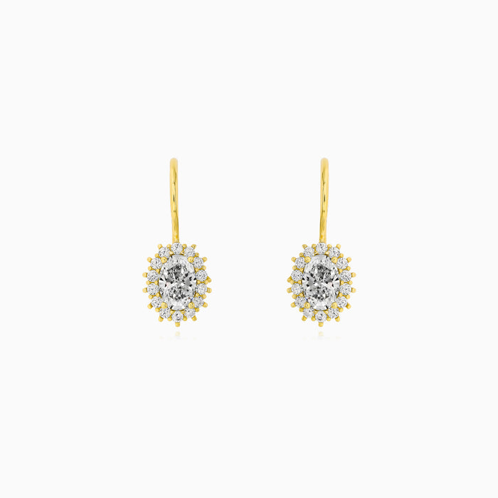 Oval Cut Cubic Zirconia Halo Gold Earrings