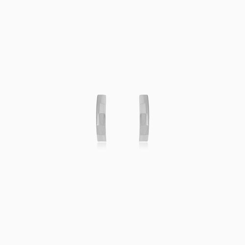 White Gold Sculpted Huggie Hoop Earrings