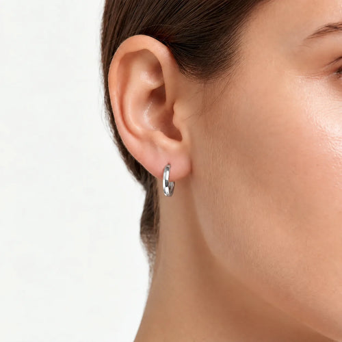 White Gold Sculpted Huggie Hoop Earrings