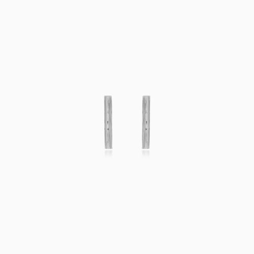 White Gold Sculpted Double Huggie Earrings