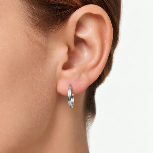 White Gold Sculpted Double Huggie Earrings