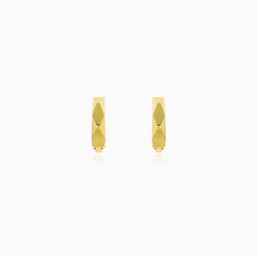 Geometric Yellow Gold Huggie Hoop Earrings