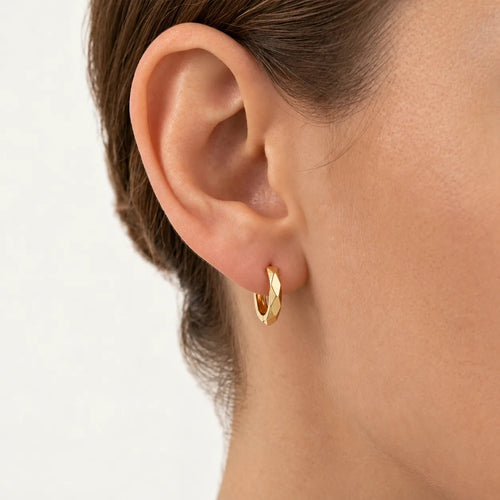 Geometric Yellow Gold Huggie Hoop Earrings