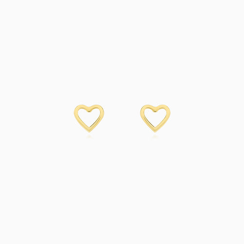 Open Heart Yellow Gold Stud Earrings