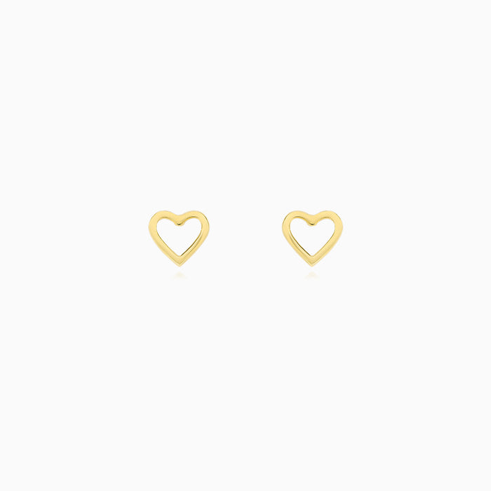 Open Heart Yellow Gold Stud Earrings