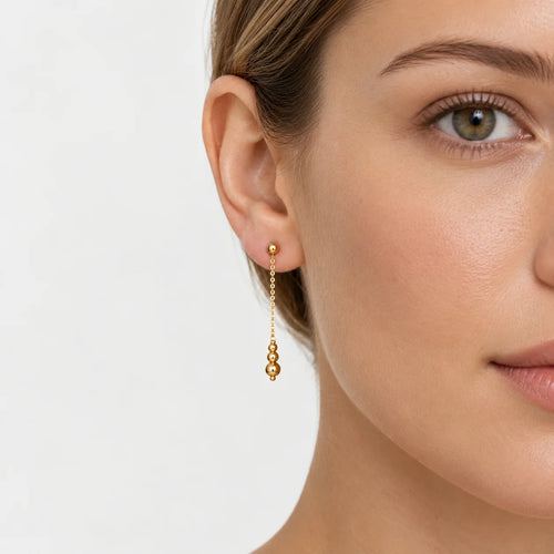 Yellow Gold Beaded Dangle Earrings