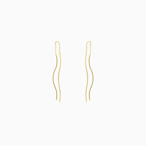 Yellow Gold Sculpted Wave Threader Earrings
