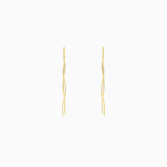 Yellow Gold Sculpted Wave Threader Earrings