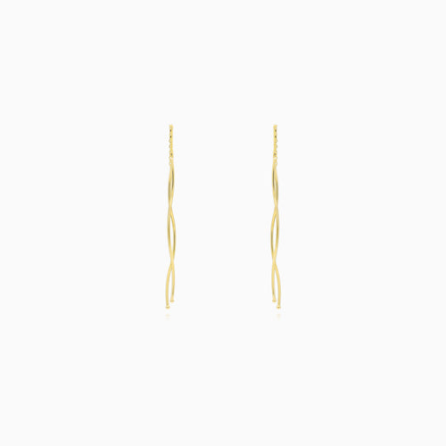 Yellow Gold Sculpted Wave Threader Earrings