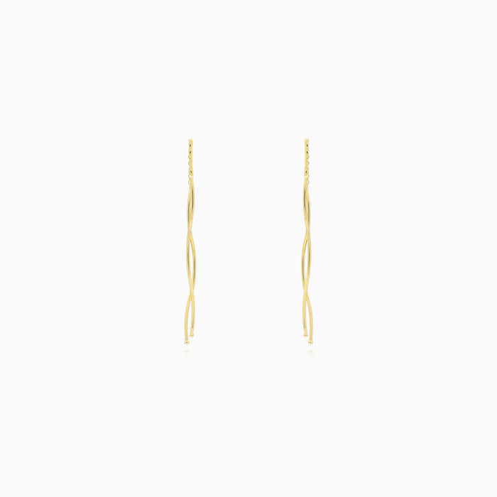 Yellow Gold Sculpted Wave Threader Earrings