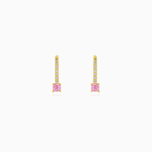 Yellow Gold Pink Quartz Drop Earrings