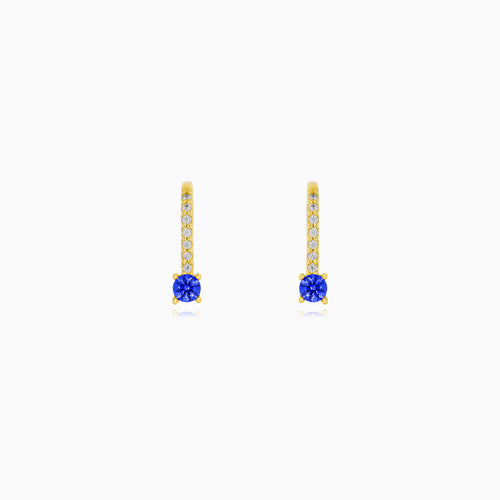 Yellow Gold Blue Sapphire Solitaire Drop Earrings