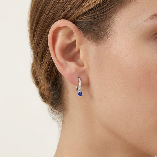 White Gold Sapphire And Cubic Zirconia Drop Earrings