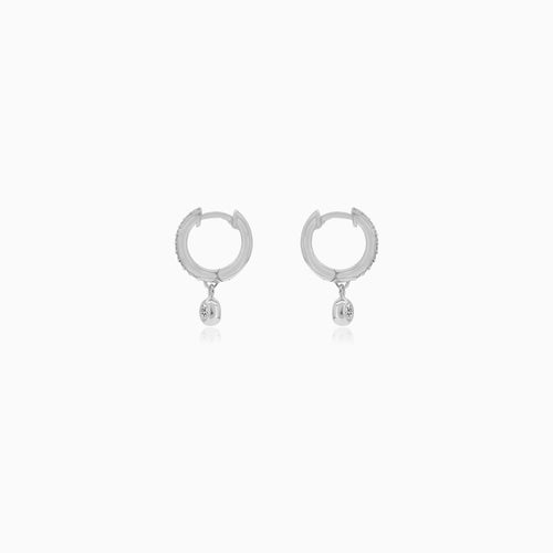 White Gold Huggie Earrings With Round Charm