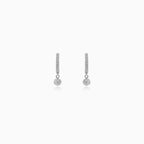 White Gold Huggie Earrings With Round Charm
