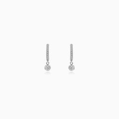 White Gold Huggie Earrings With Round Charm