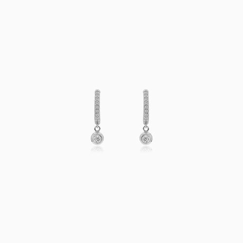 White Gold Huggie Earrings With Round Charm