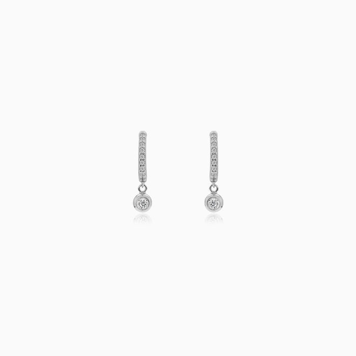 White Gold Huggie Earrings With Round Charm
