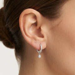 White Gold Huggie Earrings With Round Charm