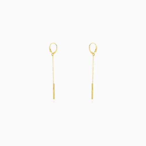 Yellow Gold Linear Chain Dangling Earrings