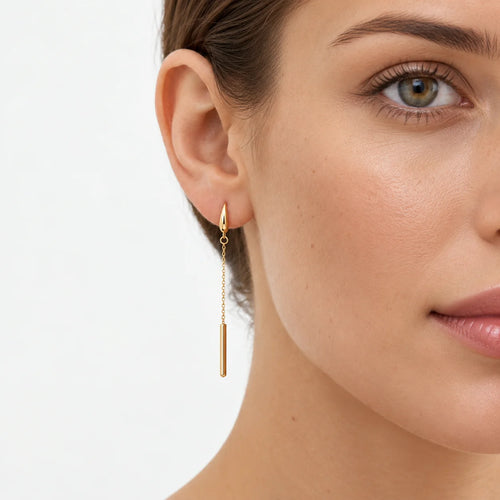 Yellow Gold Linear Chain Dangling Earrings