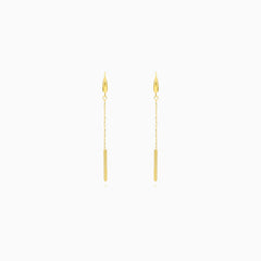 Yellow Gold Linear Chain Dangling Earrings