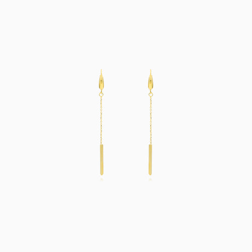 Yellow Gold Linear Chain Dangling Earrings