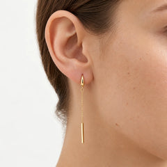 Yellow Gold Linear Chain Dangling Earrings