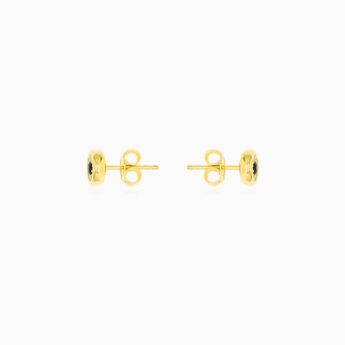 Yellow Gold Black Onyx Halo Stud Earrings