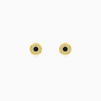 Yellow Gold Black Onyx Halo Stud Earrings
