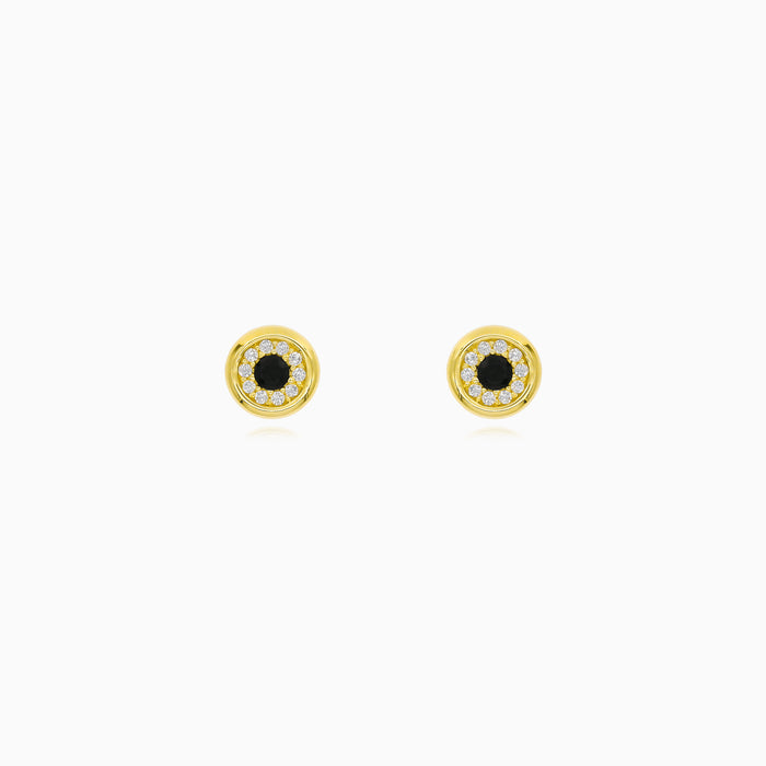 Yellow Gold Black Onyx Halo Stud Earrings
