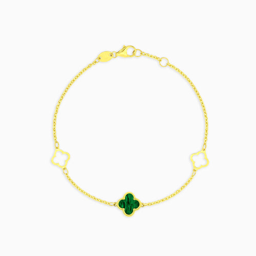 Yellow Gold Malachite Clover Motif Bracelet