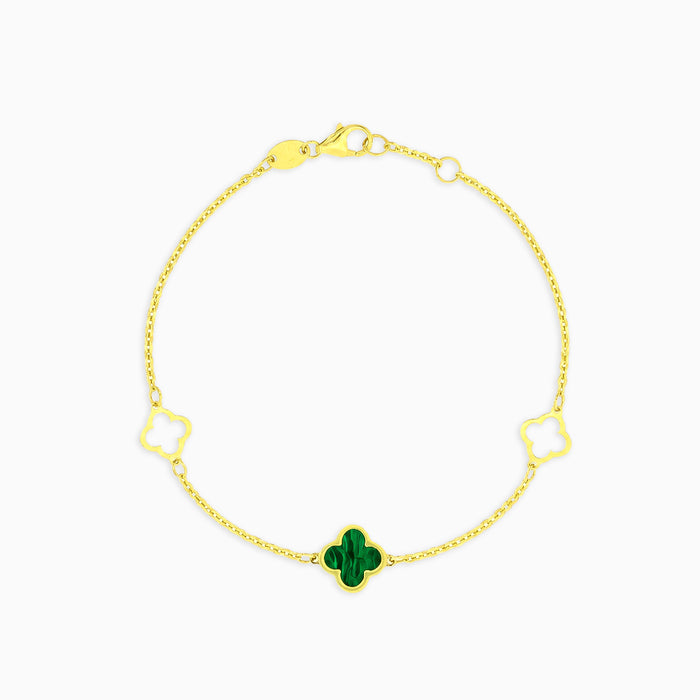 Yellow Gold Malachite Clover Motif Bracelet