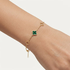 Yellow Gold Malachite Clover Motif Bracelet