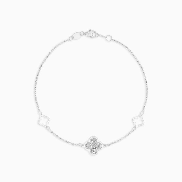 White Gold Clover Motif Station Bracelet