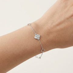 White Gold Clover Motif Station Bracelet