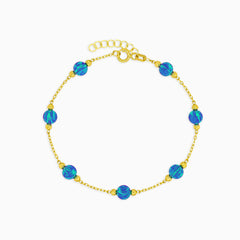 Gold Bead and Blue Opal Station Bracelet