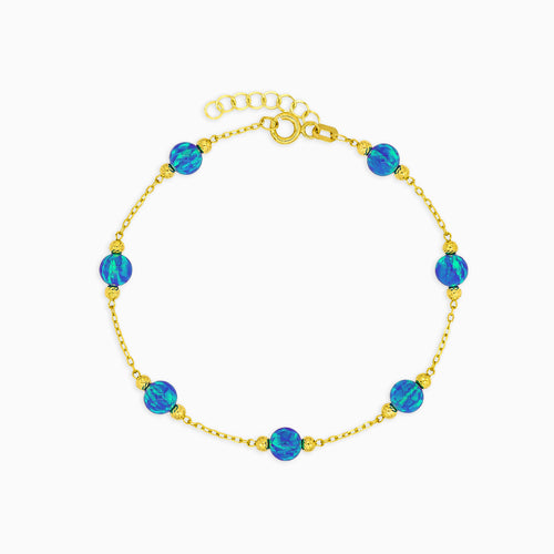 Gold Bead and Blue Opal Station Bracelet