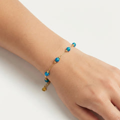 Gold Bead and Blue Opal Station Bracelet