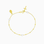 Gold Pearl Religious Charm Bracelet